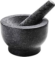 GIENEX Mortar and Pestle Set - 6 Inch - 2 Cup Capacity - Unpolished Heavy Granite for Enhanced Performance and Organic Appearance - INCLUDED: Anti-Scratch Protector