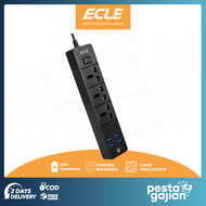 ECLE Stop Kontak USB 4 Port 3.1A dan 3 Lubang Socket Power Strip Kabel 2 Meter Upgrade Version