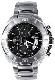 นาฬิกาข้อมือผู้ชาย CITIZEN Quartz Chronograph รุ่น AN3401-55A หน้าขาว ขอบดำ AN3400-58E หน้าดำ ขนาดตัวเรือน 45 มม.ตัวเรือน /สาย Stainless Steel สีเงิน