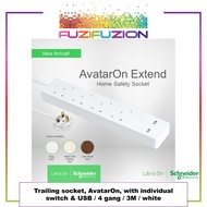 Schneider Electric - Trailing socket, AvatarOn, with individual switch &amp; USB, 4 or 6 gang, 3M, White - 1 Year Warranty