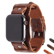 [HOT JUXXKWIHGWH 514] สายสำหรับ Apple Watch Band 44มม. 40มม. 45มม. 41มม. Iwatch หนังแท้ Retro Tradition สร้อยข้อมือ Apple Watch Series 3 4 5 Se 6 7