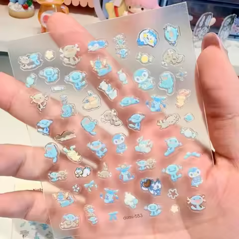 New Pokémon Relief Nail Stickers Wooper Quagsire Anime Character Cute Cartoon Creativity Diy Journal