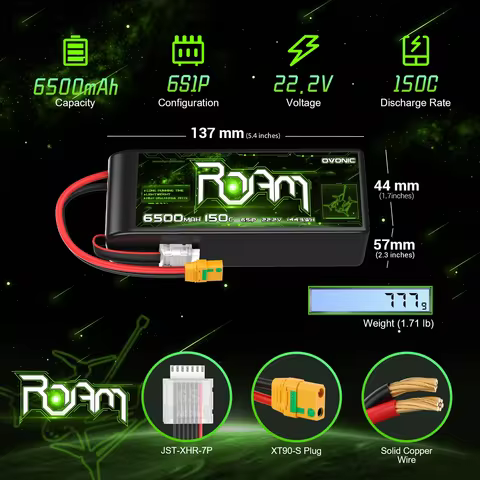 Ovonic Roam Series 6S Lipo Battery 6500mAh 6S1P 150C 22.2V Long Range Lipo Battery with XT90-S Anti