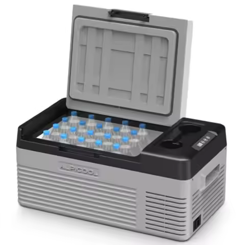 Car Refrigerator 12V Portable Fridge 16 Qt 15L AC/DC Electric Cooler, Aluminum Body, Black, -468F Fr