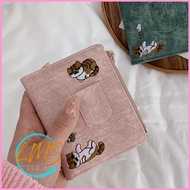 [Lms] Women's Leather Folding Wallet Cute Lazy Cat Import Canvas Denim Korean New Version Premium