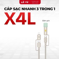 Velasboost 3-in-1 X4L / X4F fast charging cable, 120cm long, multi-function charging cord - Lo Vu 1,