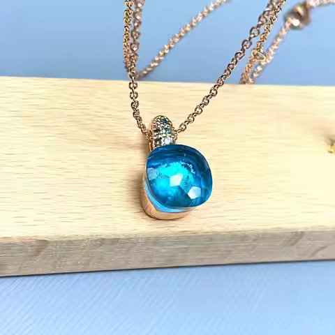 10.6mm Classic Nudo Pendant Necklace Water Droplet Inlay Blue Zircon Pendant Necklace For Women Fash