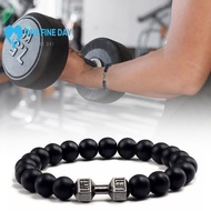 Silver Bracelet Stretch Frosted Alloy Men's Dumbbell Yoga Energy Bracelet Bracelet Beaded Q2m4