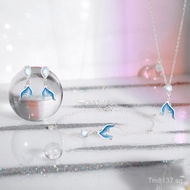 Pure Silver Women's Ocean Style Summer Bracelet Mermaid Tail Original Enamel925Moonstone ins New Han