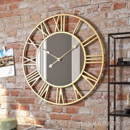 【In stock】Silent Wall Clock Round Iron Mirror Clock European Iron digital Clock seiko wall clock Living Room XAEY