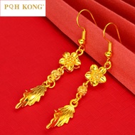 PQH KONG Jewellery 916 Gold Earrings for Women Original Hollow Leaves Earrings Korean Style Subang Telinga Perempuan Anting Anting Perempuan Subang Emas 916 Earing Set for Girls Birthday Jewellery Gifts