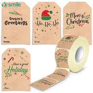 ღ 300pcs Christmas Tags Sticker Handwritten Name Tree Elk Kraft Paper Diy Card Gift Label Wrapping Merry Xmas Decor 5*7.5cm