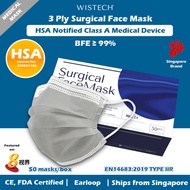 [OFFICIAL STORE] GET ADDITIONAL % OFF (Grey) Wistech 3 Ply Surgical Mask 50 pieces HSA Notified Medi