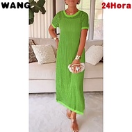 Women's Solid Color Round Neck Hollow 2-Piece Long Dress