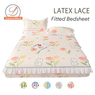 Latex Lace Bedsheet Floral Bed Sheet Cooling Cute Rabbit Tulip Soft Breathable Fitted Sheet Thicken Single Queen King Size Mattress Protector