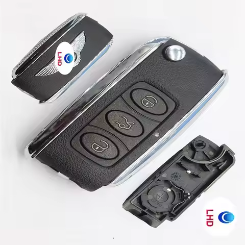 3 Button Silver Side Folding Modified Flip Remote Key Shell Case For Bentley Style