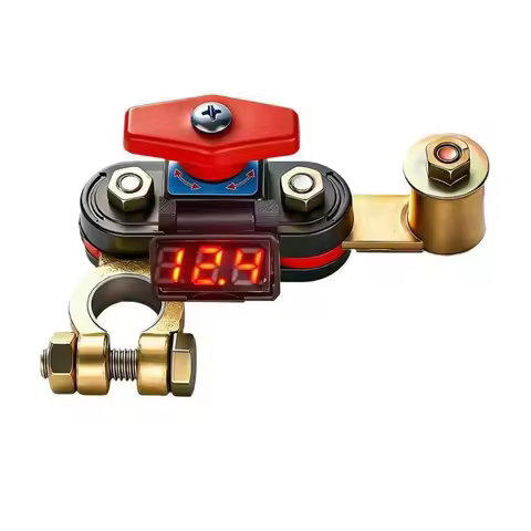 360 Degree Pivot Battery Disconnect Switch With Built-in Voltage Meter For 12V 24V Vehicle Starting 