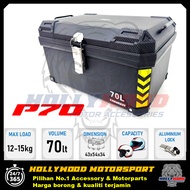 TOP BOX ABS P70 70L 70 LITER 2 HELMET CAPACITY ALUMINIUM LOCK FULL LETAHER INNER UNIVERSAL BASE PLAT