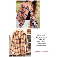 kemeja flanel pria wanita import pm baju wanita lengan panjang korea - orange