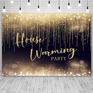 5x3ft Housewarming Photography Backdrop Black and Gold Sweet Home Party Background Bokeh Glitter Par