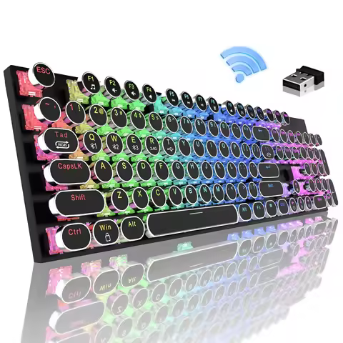 RGB Wireless Punk Typewriter Mechanical Keyboard Round Keycaps And RGB 104-Key Game Office Triple Mo