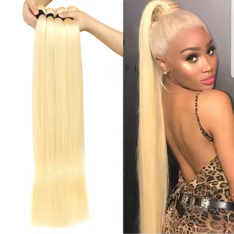Bone Straight 613 Blonde Color 100% Human Hair 3 Bundles Deal Double Weft Brazilian 28 30 32 34 36 3