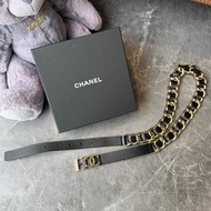 CHANEL小牛皮工藝金屬粗皮穿鏈皮帶*黑金