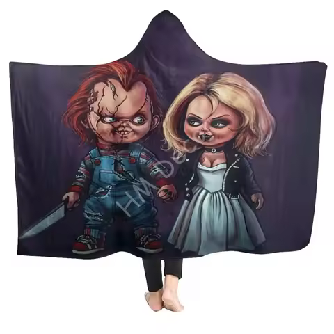 Bride of Chucky Flannel Hooded Blanket Super Soft Cozy Blanket Hoodie for Adults Kids Funny Horro Bl