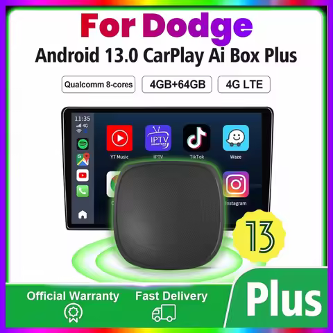 Android 13 CarPlay Ai Box 4G+64G 4GLTE Wireless Android Auto For YouTube Netflix For Dodge Ram 1500 