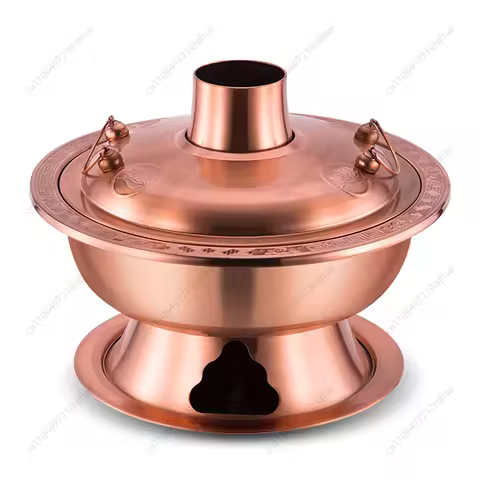 Copper Hot Pot Charcoal Copper Household Mutton Shabu Old Mandarin Duck Hot Pot Carbon Electric Old 