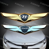 For Hyundai Genesis Car Front Hood Ornaments Bonnet Metal Decoration Logo Angel Wings Stickers fit H