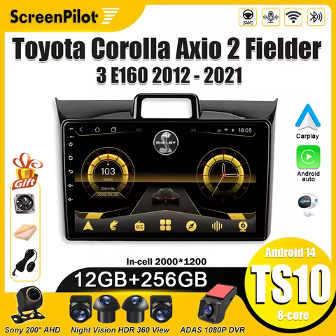 For Toyota Corolla Axio 2 Fielder 3 E160 2012 2013 2014 - 2020 2021 Android 15 Multimedia Video Play