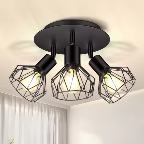 Iron Cage Ceiling Light 3/4Head Modern Chandelier Living Room E14/E27 Hanging Lamps for Home Decor D