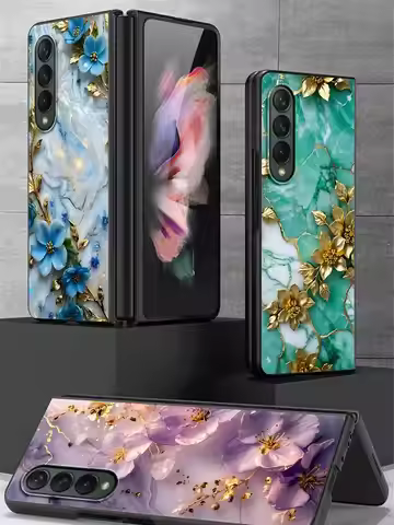 Luxury Flower Marble Phone Cover for Samsung Galaxy ZFold6 Z Fold 4 5G ZFold5 Z Fold4 Fold3 Funda Sh