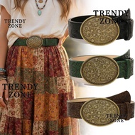 TRENDYZONE Western Cowboy Belt, PU Leather Retro Carved Buckle Embossed Belt, Luxury Y2K Punk Rock V