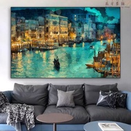 Abstract art water city Venice oil painting Canvas Pictures for Living Room River baot Painting Wall