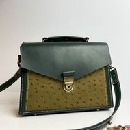 【免費刻名】鴕鳥皮搭牛皮公事包-大-含防塵袋