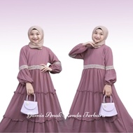 Gamis Anak Renda Model Susun Bahan Ceruti Baju Perempuan Muslim 8-16th