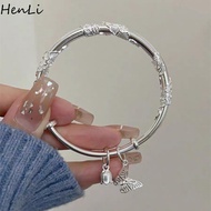 HENLI Temperament Exquisite Vintage Butterfly Sweet Bell Party Jewelry Silver Bangle Korean Style Bracelet Fashion Jewelry Women Bangle
