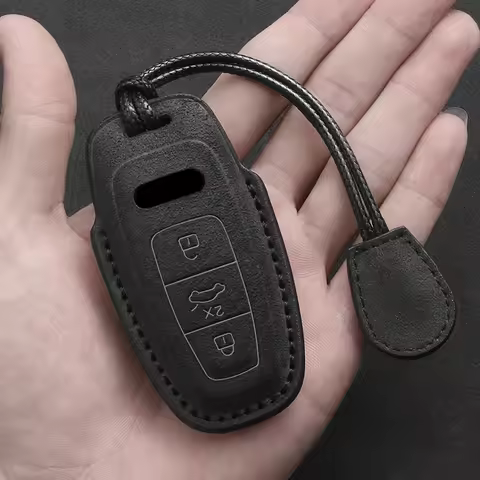 Leather car key case For Audi A3 A4 B9 A6 A7 4K A8 E-tron Q5 Q8 C8 D5 SQ8 Suede key chain Protection