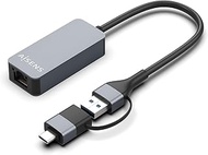 AISENS - A109-0710 - USB3.2 Gen1 USB-A+USB-C to Ethernet Converter 2.5G 10/100/1000/2500 Mbps, Grey,