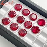 Round shape Lab Grown Ruby Diamond cut stone red color synthetic corundum loose stone With Inclusion