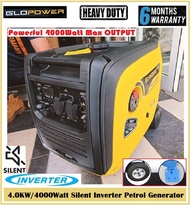 Glopower 4000Watt/4.0KW Portable Inverter & Silent Gasoline Generator GL4500IS - Heavy Duty - 6 Mont