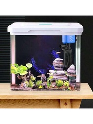 (只賣魚缸,圖片中的其他魚缸沒有)1件壓克力材質簡約風格鬥魚魚缸適合辦公室、客廳、桌面帶透明塑膠龜缸