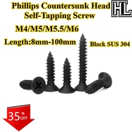[HL-ZGLS] Black SUS304 Phillips Countersunk Head Self-Tapping Screw M4/M5/M5.5/M6 Cross Flat Head Po