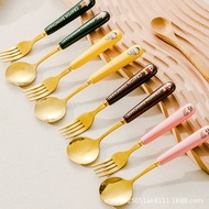 Crayon Shin-Chan Stainless Steel Spoon Ceramic Handle Spoon Fork Rice Children Baby Tableware Fork S