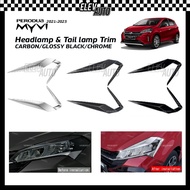 Perodua Myvi Facelift 2022 2023 CARBON CHROME BLACK Head & Tail Lamp Trim Cover Bodykit Gear Up Gear
