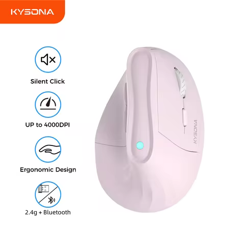 Kysona EM9 Wireless Vertical Mouse Bluetooth Ergonomic RGB Rechargeable 4000DPI 6 Mute Buttons for T