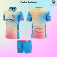 (Vải thun mè) Áo bóng đá CLB Man city xanh hồng sân khách 2024/2025 áo bóng đá in tên số theo yêu cầ
