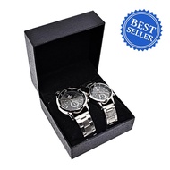 Casio Edifice 3 Chrono Black Dial Silver Stainless Steel Couple Watch